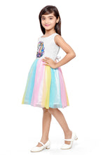 Load image into Gallery viewer, Doodle Fit and Flare Multi Net Unicorn Dress