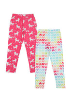 Load image into Gallery viewer, Doodle Girls Pack Of 2 Leggings AOP Printed Pink and White
