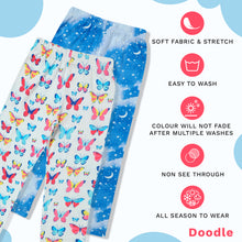 Load image into Gallery viewer, Doodle Girls Pack Of 2 Leggings AOP Printed Blue and White