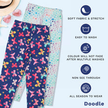 Load image into Gallery viewer, Doodle Girls Pack Of 2 Leggings AOP Printed Navy and White