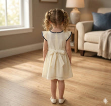 Load image into Gallery viewer, Doodle Lace Party Dress With Bow || Offwhite || Knee Length || Cap Sleeve || 6M-4Y