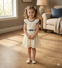 Load image into Gallery viewer, Doodle Lace Party Dress With Bow || Offwhite || Knee Length || Cap Sleeve || 6M-4Y
