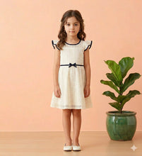 Load image into Gallery viewer, Doodle Lace Party Dress With Bow || Offwhite || Knee Length || Cap Sleeve || 4Y-12Y