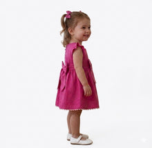 Load image into Gallery viewer, Doodle Solid Dress With Bow || Pink || Knee Length || Cap Sleeve || 6M-4Y