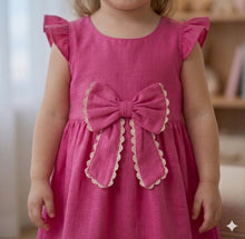 Load image into Gallery viewer, Doodle Solid Dress With Bow || Pink || Knee Length || Cap Sleeve || 6M-4Y