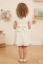 Load image into Gallery viewer, Doodle Solid Dress With Bow || Offwhite || Knee Length || Cap Sleeve || 6M-4Y