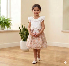 Load image into Gallery viewer, Doodle Printed Tissue Party Dress || Offwhite || Knee Length || Cap Sleeve || 6M-10Y