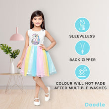 Load image into Gallery viewer, Doodle Fit and Flare Multi Net Unicorn Dress