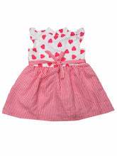 Load image into Gallery viewer, Pink With White Polka and Heart Printed Tie up Dress