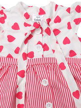 Load image into Gallery viewer, Pink With White Polka and Heart Printed Tie up Dress