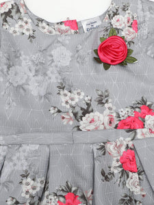 Grey Satin Floral Printed Dress