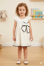Load image into Gallery viewer, Doodle Solid Dress With Bow || Offwhite || Knee Length || Cap Sleeve || 6M-4Y
