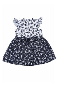 Doodle Girls Navy and White Printed Tie-Up Dress
