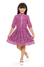 Load image into Gallery viewer, Doodle Girls Wine Chiffon Floral Printed Ruffle Shirt Dress
