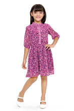 Load image into Gallery viewer, Doodle Girls Wine Chiffon Floral Printed Ruffle Shirt Dress
