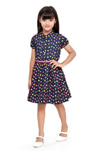 Load image into Gallery viewer, Doodle Girls Navy Abstract Printed Shirt Dress With Belt
