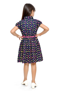 Doodle Girls Navy Abstract Printed Shirt Dress With Belt