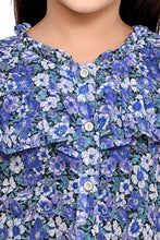 Load image into Gallery viewer, Doodle Girls Blue Chiffon Floral Printed Shirt Dress With Cap Sleeve
