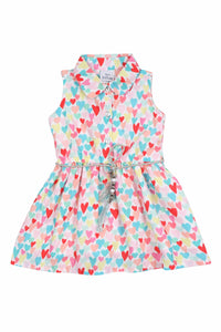 Doodle Girls Off - White Heart Printed Shirt Dress With Belt