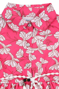 Doodle Girls Pink Printed Shirt Dress With Belt