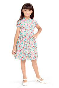 Doodle Girls Offwhite Heart Printed Shirt Dress With Belt