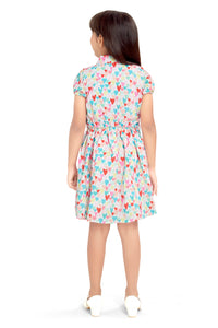 Doodle Girls Offwhite Heart Printed Shirt Dress With Belt