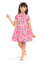 Load image into Gallery viewer, Doodle Girls Pink Butterfly Printed Shirt Dress With Belt
