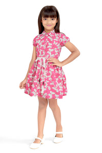 Doodle Girls Pink Butterfly Printed Shirt Dress With Belt