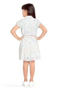 Doodle Girls White Abstract Printed Shirt Dress With Belt