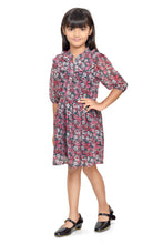 Load image into Gallery viewer, Doodle Girls Blue Chiffon Floral Printed Shirt Dress With 3/4 Sleeve
