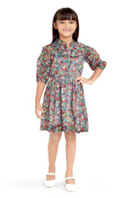 Load image into Gallery viewer, Doodle Girls Green Chiffon Floral Printed Ruffle Shirt Dress
