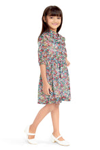 Load image into Gallery viewer, Doodle Girls Green Chiffon Floral Printed Ruffle Shirt Dress
