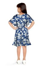 Load image into Gallery viewer, Doodle Girls Navy Satin Floral Printed Dress With Flower
