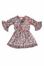Load image into Gallery viewer, Doodle Girls Green Chiffon Floral Printed Tieup Dress With 3/4 Sleeve

