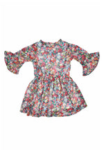 Load image into Gallery viewer, Doodle Girls Green Chiffon Floral Printed Tieup Dress With 3/4 Sleeve
