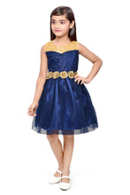 Load image into Gallery viewer, Doodle Girls Navy Net &amp; Gold Lace Sleeveless Party Dress
