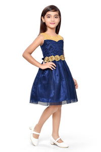 Doodle Girls Navy Net & Gold Lace Sleeveless Party Dress
