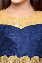 Load image into Gallery viewer, Doodle Girls Navy Net &amp; Gold Lace Sleeveless Party Dress

