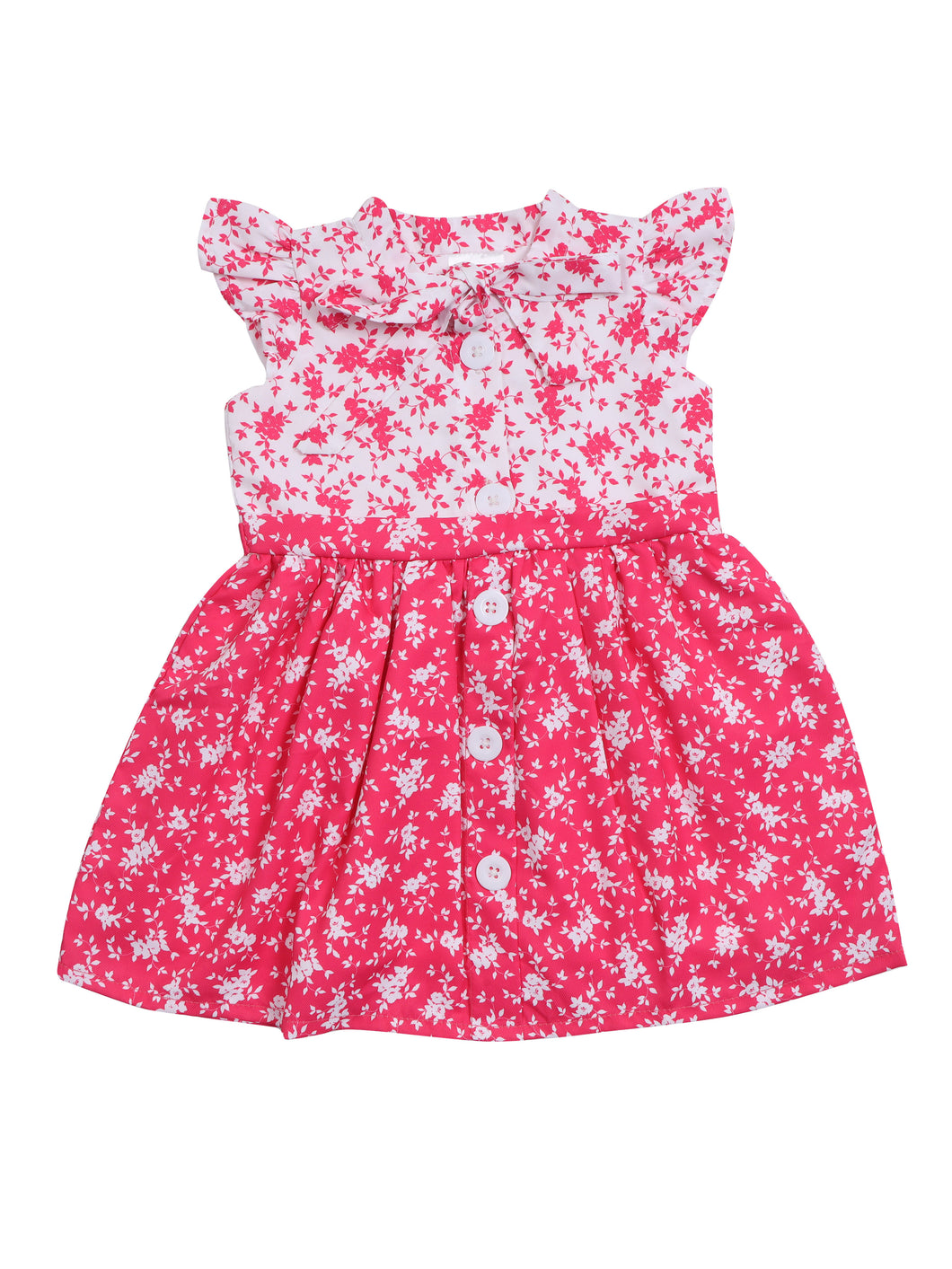 Doodle Girls Pink and White AOP Printed Tie-Up Dress