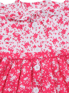 Doodle Girls Pink and White AOP Printed Tie-Up Dress