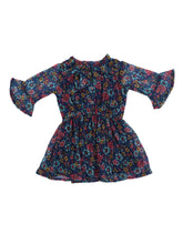 Load image into Gallery viewer, Doodle Girls Navy Lurex Chiffon Floral Printed Tieup Dress
