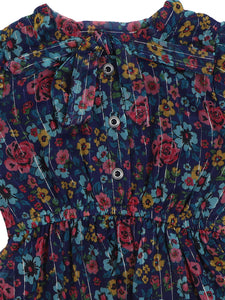 Doodle Girls Navy Lurex Chiffon Floral Printed Tieup Dress