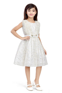 Doodle Girls Offwhite Foil Gold Polka dots With Sleeveless Dress