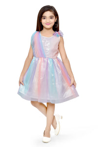 Doodle Girls Coral Multi Net and Sequence Sleeveless Party Dress