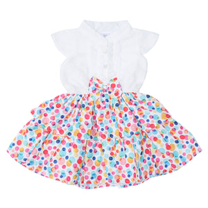 Doodle Baby Girls White Polka Dot With Peterpan Collar Dress