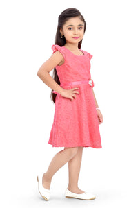 Doodle Girls Coral Lace Party Dress With Cap Sleeve