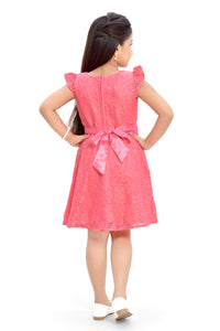 Doodle Girls Coral Lace Party Dress With Cap Sleeve
