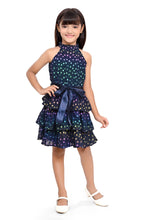 Load image into Gallery viewer, Doodle Girls Navy Foil Heart Printed Halter Neck Sleeveless Dress
