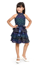 Load image into Gallery viewer, Doodle Girls Navy Foil Heart Printed Halter Neck Sleeveless Dress
