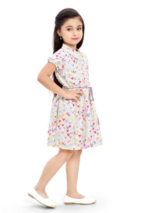 Doodle Girls White Heart Printed Shirt Dress With Belt